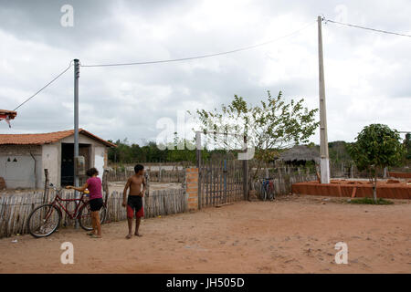 Eingang, Straße, Autobahn, Stadt, Santo Amaro, São Luis, Lagunen, Lençois Maranhense, Maranhão, Brasilien Stockfoto