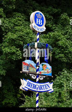 Hofbrau Biergarten Schild, Englischer Garten, München, Bayern, Deutschland Stockfoto
