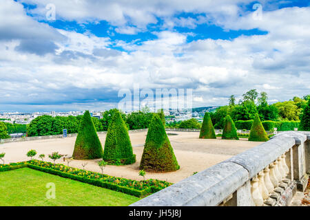 Schöne Reihen von Eibenbäumen im Parc Saint-Cloud, die sich größtenteils in Saint-Cloud, im Hauts-de-seine, in der Nähe von Paris, Frankreich befinden. Stockfoto