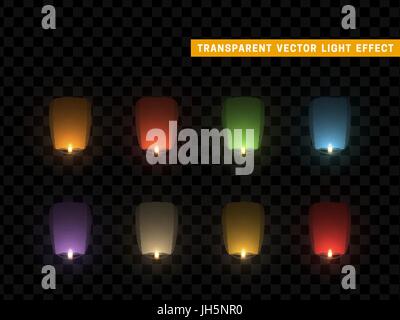 Himmelslaternen mehrfarbig auf Transparenz Hintergrund isoliert Stock Vektor