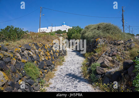 Kraterrandweg in Imerovigli, Santorin, Kykladen, aegaeis, Griechenland, Mittelmeer, Europa | Kraterrand Pfad in Imerovigli, Santorini, Kykladen, gre Stockfoto