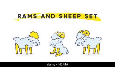 Rams Amd Schafe linearen Stil festlegen. Zeichen Tier Stock Vektor