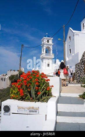 Der Glockenturm orthoxen Kirche in Imerovigli, Santorin, Kykladen, aegaeis, Griechenland, Mittelmeer, Europa | Glockenturm der Kirche, imerov orthox Stockfoto