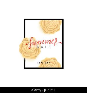 Sommer Sale Banner. Schöne Rosen im Stil der Kunst Illustration Papier Blumen Stock Vektor