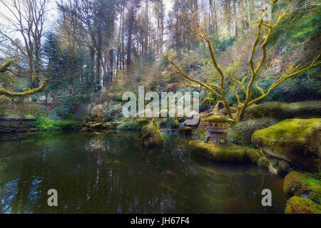 Der untere Teich von himmlischen fällt bei Portland Japanese Garden Stockfoto