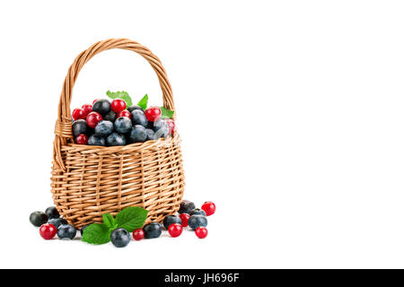 Frische Beeren im Korb isoliert auf weißem Hintergrund Stockfoto