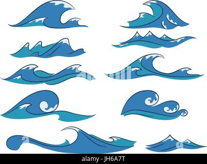 Vektor-Set von handgezeichneten Cartoon Meereswellen, nautische Elemente für Ihr design Stock Vektor