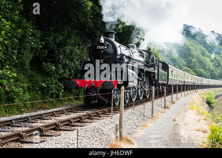 Dampflokomotive Reisezugwagen ziehen. Stockfoto