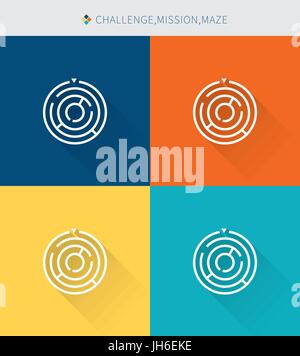 Dünne dünne Linie Symbole festlegen der Herausforderung & Mission und Labyrinth, modernen schlichten Stil Stock Vektor