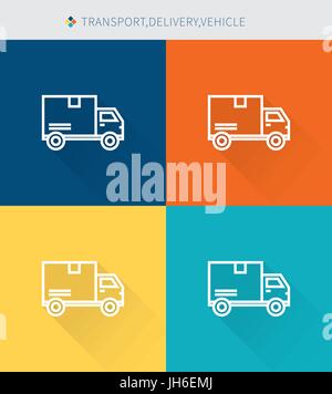 Dünne dünne Linie Symbole festlegen der Transport & Lieferung und Fahrzeug, modernen schlichten Stil Stock Vektor