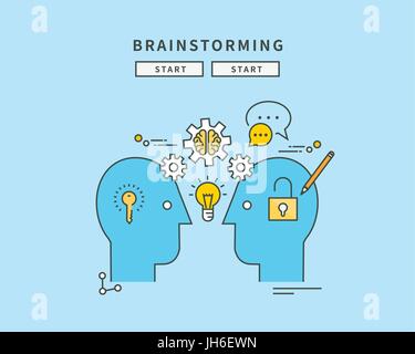 einfache Linie flache Bauweise des Brainstormings, moderne Vektor-Illustration Stock Vektor