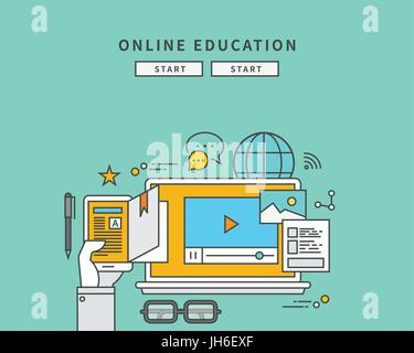einfache Farbe Linie flache Design der Online-Bildung, moderne Vektor-illustration Stock Vektor