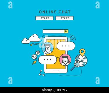 einfache Farbe Linie flache Design der Online-Chat, moderne Vektor-illustration Stock Vektor