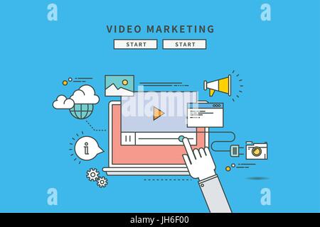einfache Farbe Linie flachen Bauweise der Video-marketing, moderne Vektor-illustration Stock Vektor