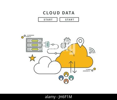 einfache Linie flache Bauform von Cloud-Daten, moderne Vektor-illustration Stock Vektor