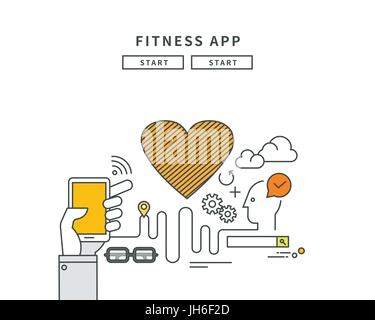 einfache Linie flachen Bauweise der Fitness-app, moderne Vektor-illustration Stock Vektor