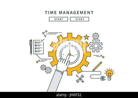 einfache Linie flache Bauweise des Zeitmanagements, moderne Vektor-illustration Stock Vektor