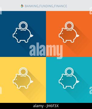 Dünne dünne Linie Icons set Finanzen & Sparschwein und Einsparungen, modernen schlichten Stil Stock Vektor