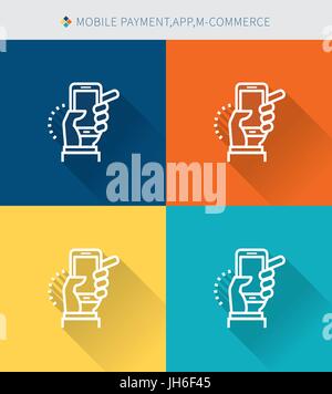 Dünne dünne Linie Symbole stellen mobile-Payment & app und Handelskammer, modernen schlichten Stil Stock Vektor