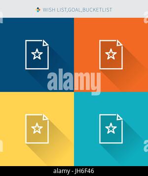 Dünne dünne Linie Symbole festlegen der Wunschliste & Ziel und Bucketlist, modernen schlichten Stil Stock Vektor
