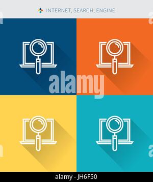 Dünne dünne Linie Symbole setzen Internet & Suche und Motor, modernen schlichten Stil Stock Vektor