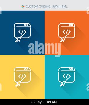 Dünne dünne Linie Symbole Satz von benutzerdefinierten Codierung und Software, modernen schlichten Stil Stock Vektor