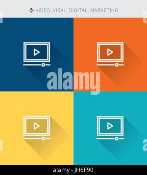 Dünne dünne Linie Symbole Satz von Videomarketing & Tutorial, modernen schlichten Stil Stock Vektor