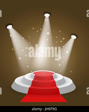 Silberne Runde Treppe Podest mit heller Hintergrundbeleuchtung und funkelt in Farbe-Vektor-illustration Stock Vektor