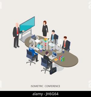 Flache isometrischen 3d Vektor Illustration Konferenz Konzeption, abstrakte urbanen moderne, qualitativ hochwertige Business-Serie. Stock Vektor