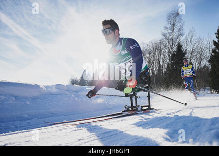 Steven Arnold von Großbritannien bei den IPTC Para Nordischen Weltmeisterschaften in Finsterau, Deutschland Stockfoto