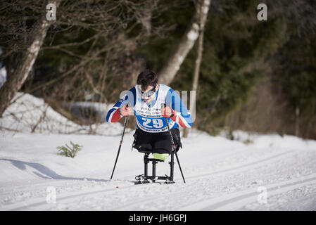 Steven Arnold von Großbritannien bei den IPTC Para Nordischen Weltmeisterschaften in Finsterau, Deutschland Stockfoto