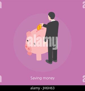 Sparen Geld-Konzept Design 3d isometrische Vektor-illustration Stock Vektor