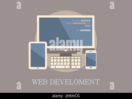 Moderne und klassische Design Web Entwicklung Konzept flach-Ikone Stock Vektor