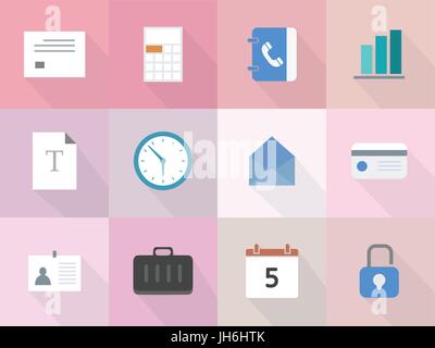 Vektor-set 12 flache Business Icons mit langen Schatten Stock Vektor