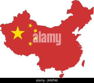 Völker Republik von China Flagge Karte Umriss Silhouette isoliert auf weißen Hintergrund Illustration Stock Vektor
