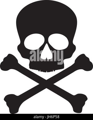 Totenkopf mit gekreuzten Knochen und schwarz isoliert auf weißem Hintergrund Illustration Stock Vektor