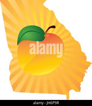 Georgia State mit offiziellen Symbol Pfirsichfrucht Karte Silhouette Umriss Farbe Abbildung Stock Vektor