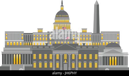 Washington DC Denkmäler Sehenswürdigkeiten weiße Haus Capitol und Gedenkstätten Collage isoliert auf weißem Hintergrund Illustration Stock Vektor