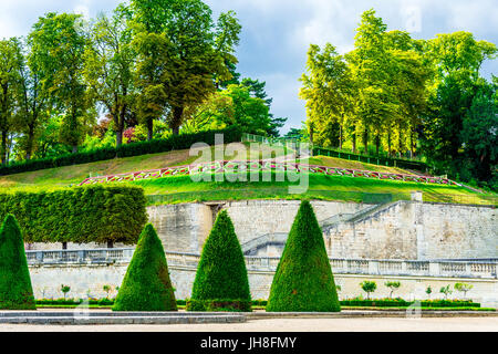 Schöne Reihen von Eibenbäumen im Parc Saint-Cloud, die sich größtenteils in Saint-Cloud, im Hauts-de-seine, in der Nähe von Paris, Frankreich befinden. Stockfoto