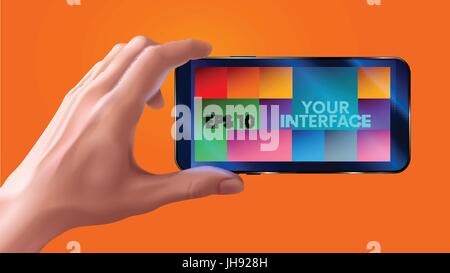 Hand hält mobile Smartphone mit leeren Bildschirm. horizontale. Foto-realistische Vektor Stock Vektor
