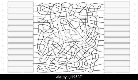Labyrinth mit jeweils zwölf leere Felder kennzeichnen und verbunden - die Zahlen zeigen die Lösung. Stockfoto