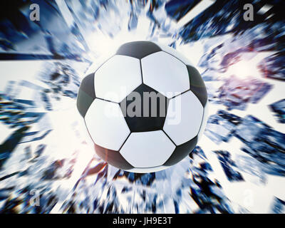 3D Rendering schwarz-weiß Fußball mit Glasscherben Hintergrund Stockfoto