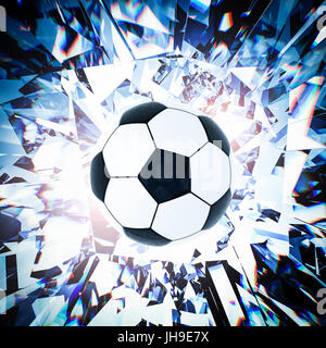 3D Rendering schwarz-weiß Fußball mit Glasscherben Hintergrund Stockfoto