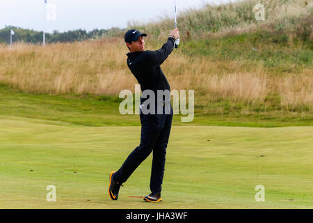 Ayrshire, Schottland, Vereinigtes Königreich. 13. Juli 2017. Am ersten Tag der AAM Scottish Open Golf Championship Golfer aus der ganzen Welt über Dundonald Links in der Nähe von Irvine, Ayrshire gespielt. Spieler aufgenommen Rory Mcilroy, Rickie Fowler, Jason Dufner, Henrik Stenson, Luke Donald und vielen anderen. Bildnachweis: Findlay/Alamy Live-Nachrichten Stockfoto