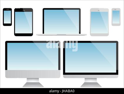 Computer-Bildschirm, Laptop, Tablet und Smartphone-Vektor Stockfoto