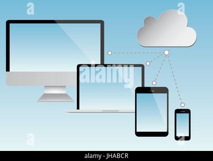 Cloud-computing - Laptop, Tablet und Smartphone Vektor Stockfoto