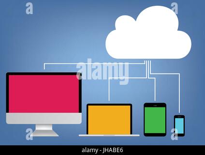 Cloud-computing - Laptop, Tablet und Smartphone Vektor Stockfoto