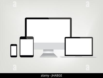 Moderne Computer, Laptop, Tablet und Smartphone Vektor Stockfoto