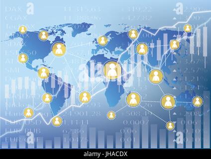 Social Media-Symbole auf Börse Chart illustration Stockfoto