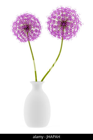 lila Blumen in Vase isoliert auf weißem Hintergrund. 3D illustration Stockfoto